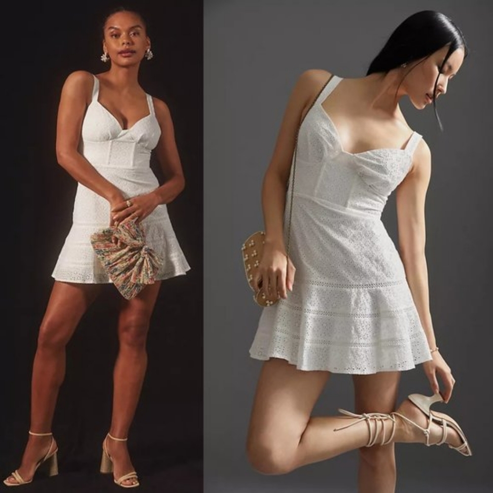 Mare Mare X Anthro Corset Eyelet White Mini Dress L